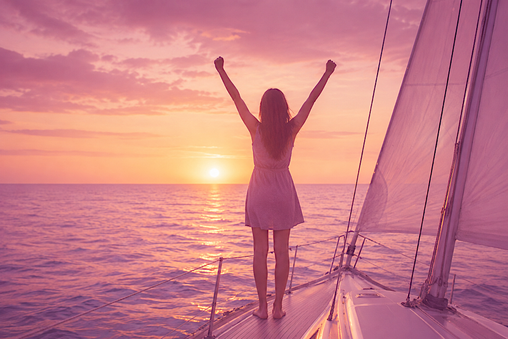 Segelboot bei Sonnenuntergang als Symbol für innere Klarheit